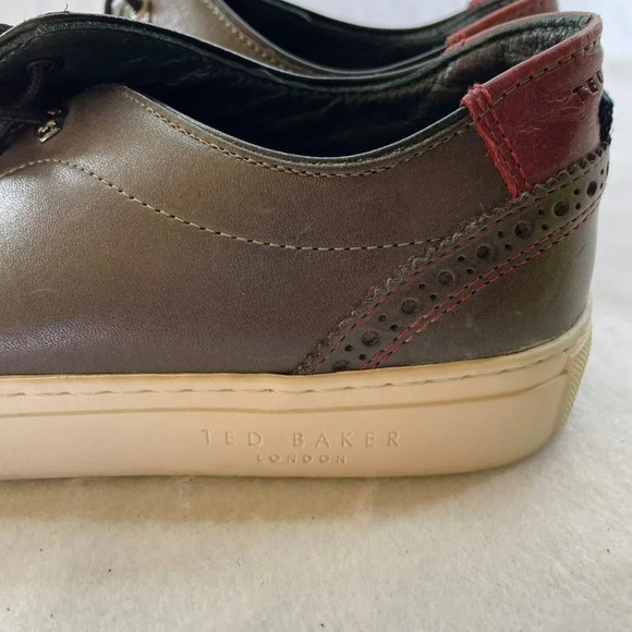 Ted Baker London Leather Sneaker Shoe Men's Sz 7 UK Gray Eyelet Low Top Lace Up - Picture 7 of 11